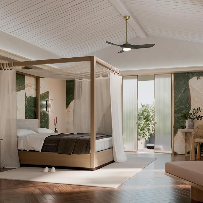 KICHLER Mylo 52 in Ceiling Fan with Light, Modern Indoor Damp Rated Fan with Satin Etched Cased Opal Glass in Champagne Bronze, 6-Speed Remote Control, 310552CPZ