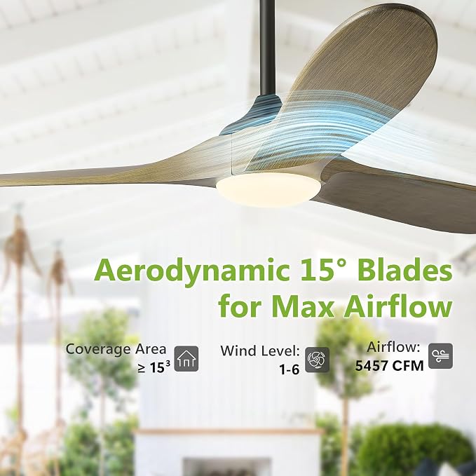 Haipeel 52 Inch Outdoor Ceiling Fans with Lights, Dimmable Solid Wood Ceiling Fan with Light and Remote Control 3 Blades Rustic Propeller Ceiling Fans for Patios Indoor Bedroom, Bronze Gray