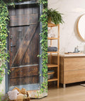 Ambesonne Rustic Stall Shower Curtain, Small Spanish Style Dark Stained Wood Door Secret Garden with Grated Window Picture, Fabric Bathroom Decor Set with Hooks, 36" W x 72" L, Brown Green