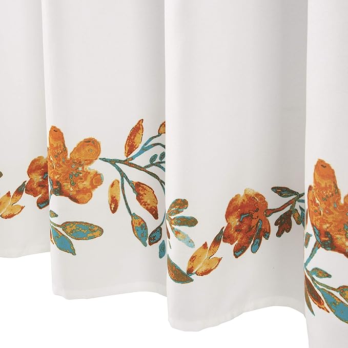 Lush Decor Tanisha Shower Curtain, 72" W x 72" L, Tangerine & Turquoise - Orange & Blue Flower Vine Print - Beautiful & Elegant Floral Shower Curtain - Modern Farmhouse & Cottage Bathroom Decor