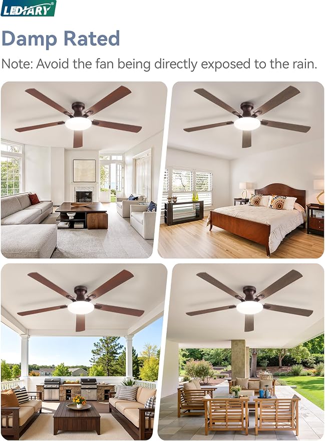 60 Inch Ceiling Fan with Lights and Remote, 30W 12" LED Panel Flush Mount Ceiling Fan, 6-Speed Quiet DC Motor Modern Low Profile Ceiling Fan with Reversible Blades for Bedroom, Living Room, Patio
