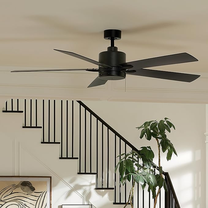 Kichler Lucian II 60 Modern Indoor Ceiling Fan with AC Motor, Pull Chain Control and Contemporary Design in Satin Black for Bedroom or Living Room, 330243SBK