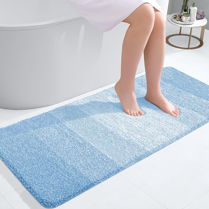 OLANLY Bathroom Runner Rugs Mat 47x20, Extra Soft Absorbent Microfiber Bath Rugs, Rubber Backing, Quick Dry, Washable Long Bath Mats for Bathroom, Tub and Shower, Home Decor Accessories, Sky Blue