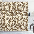 Ambesonne Antlers Shower Curtain, Deer Antlers on a Dotted Style of a Background with Polkadot Vintage Horn Collecting Winter, Cloth Fabric Bathroom Decor Set with Hooks, 69" W x 84" L, Brown Umber