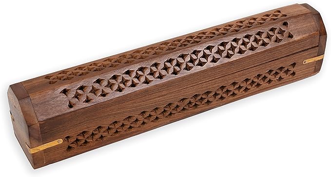 Incense Garden Pack of 2 Incense Stick Holder - Coffin Style - Wood Incense Stick Burner - Handcarved (Natural)