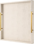 Beige Faux Leather Serving Tray with Handles – Large Decorative Tray for Coffee Table, Ottoman, Living Room, Bathroom – Home Decor