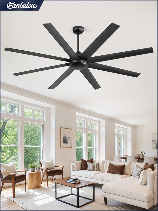 Fanbulous 72 Inch Ceiling Fans No Light with Remote, Black Indoor/Outdoor Ceiling Fan Without Light with Quiet Reversible DC Motor, 6 Speeds, 8 Blades Large Ceiling Fan for Living Room Bedroom Patio