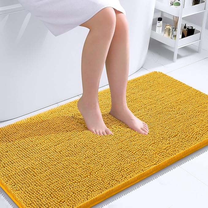 OLANLY Large Bathroom Rugs 40x24, Soft Absorbent Chenille Bath Rugs, Rubber Backing Quick Dry, Machine Washable Bath Mats for Bathroom Floor, Tub and Shower, Home Decor Accessories, Golden Yellow