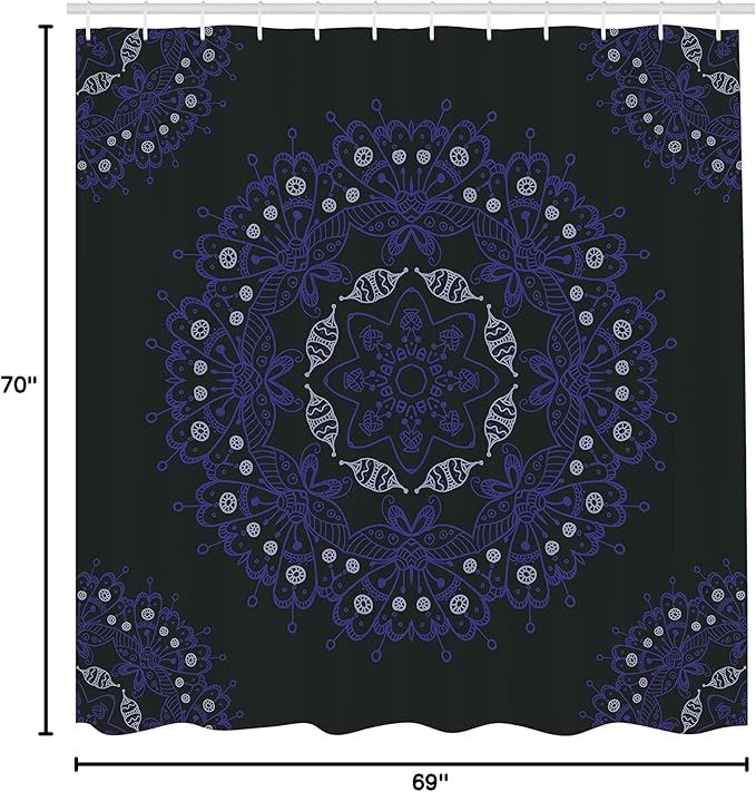 Ambesonne Dark Blue Shower Curtain, Oriental Round Ornate Mandala Lace Style Eastern, Cloth Fabric Bathroom Decor Set with Hooks, 69" W x 70" L, Blue Violet Coconut
