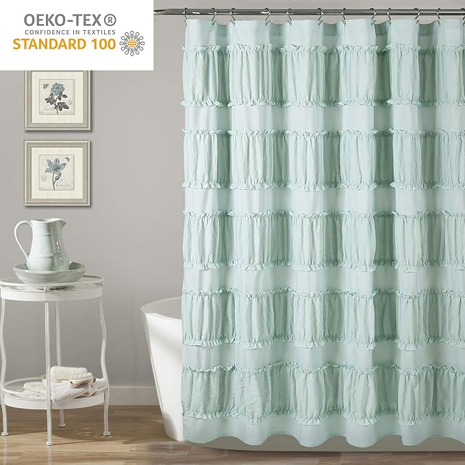 Lush Decor Nova Ruffle Shower Curtain, 72" x 72", Blue