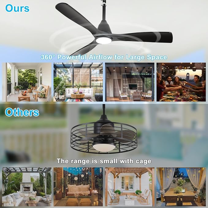 Depuley Outdoor Ceiling Fan with Lights: 42" Black Gazebo Fans Outdoor Hanging with Remote APP Control - Plug in Waterproof Fans with Light for Patio Porch Reversible Black Blades 3CCT 6 Speeds Timer