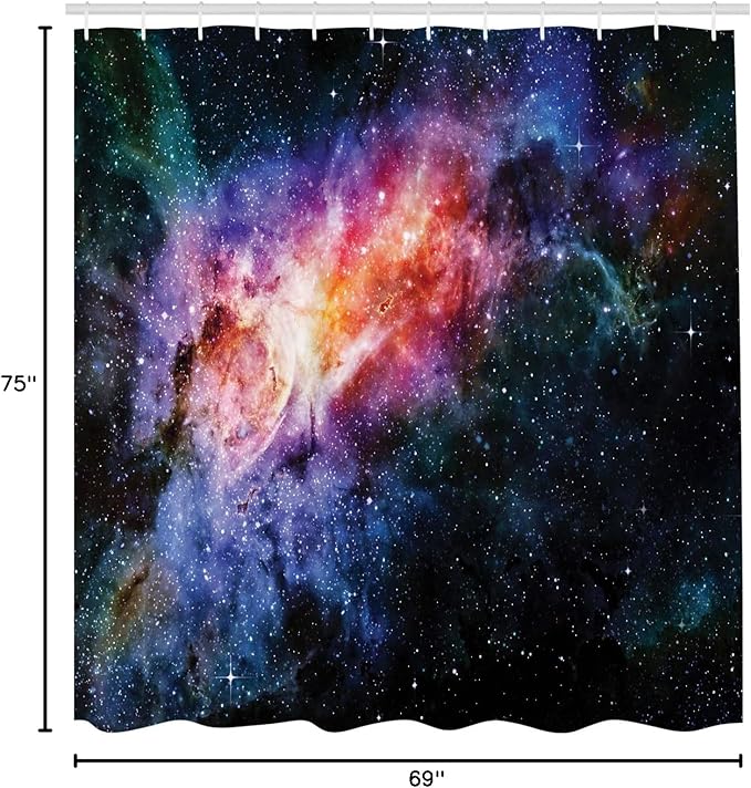 Ambesonne Outer Space Shower Curtain, Deep in Starry Outer Space Nebula and Galaxy in The Universe Celestial Print, Cloth Fabric Bathroom Decor Set with Hooks, 69" W x 75" L, Orange Purple