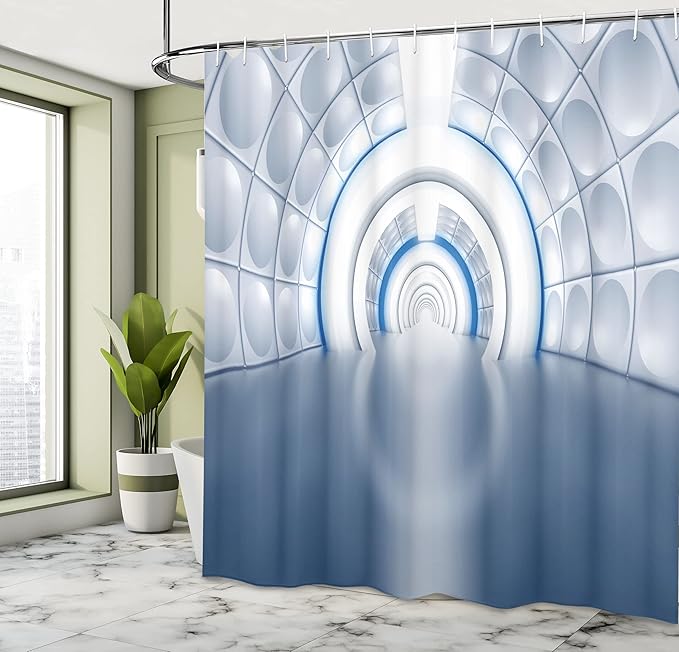 Ambesonne Futuristic Shower Curtain, Futuristic Tunnel Like Spaceship Corridor with Subway Spaceship Artwork, Cloth Fabric Bathroom Decor Set with Hooks, 69" W x 84" L, Cobalt White