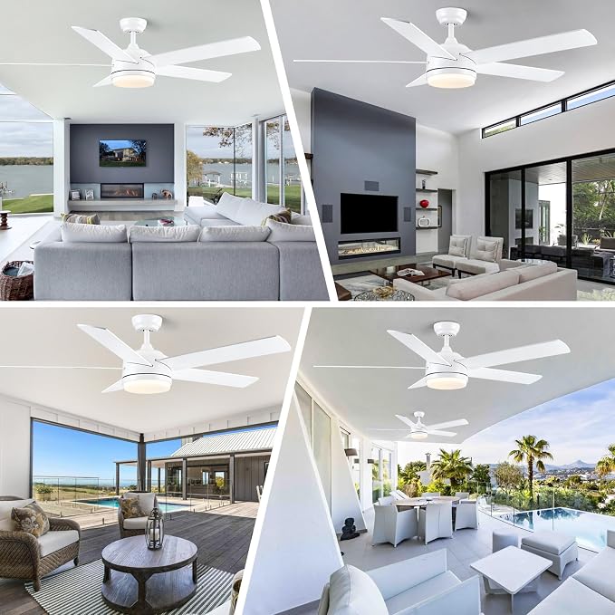 YUHAO 60 Inch White Ceiling Fan with Light and Remote Control.Noiseless,Dimmable,3CCT,6 Speeds Reversible, DC Ceiling Fans for Indoor or Covered Outdoor Use.ETL Listed