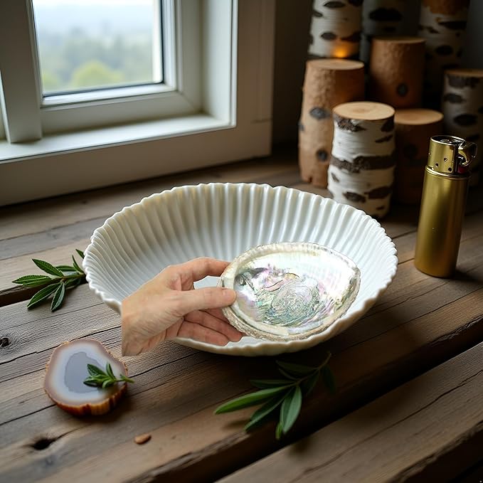 1pc Colorful Fashionable Large Abalone Shell Bowl,4-4.5 Inch Exquisite Natural Sea Shell Smudge Bowl for Sage Burning and Incense for Decor,Display and Great Gift,Incense and Incense Holders