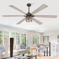 65 Inch Farmhouse Ceiling Fans with Lights and Remote,Industrial Large Ceiling Fan with 6-Speed Reversible DC Motor and 6 Dual Finish Blades,Oil Bronze Ceiling Fan with Light for Living Bedroom Patio