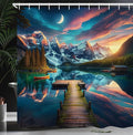 Ambesonne Lake Shower Curtain, Weathered Mossy Wooden Pier Dramatic Cloudy Sky Crescent Moon Night Scenery, Cloth Fabric Bathroom Decor Set with Hooks, 69" W x 70" L, Coral Dark Turquoise