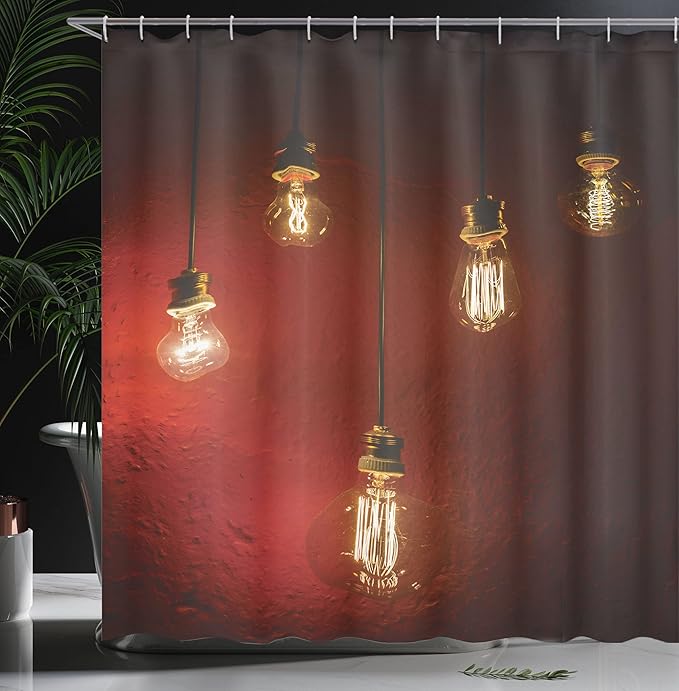 Ambesonne Industrial Shower Curtain, Electricity Urban Modern Life Energy Technology Vintage Antique Design, Cloth Fabric Bathroom Decor Set with Hooks, 69" W x 75" L, Sienna Yellow