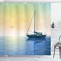 Ambesonne Ocean Shower Curtain, Sailing Boat in SeMisty Sunset Skynd Reflections on Water Picture, Cloth Fabric Bathroom Decor Set with Hooks, 69" W x 70" L, Pale Yellow Violet Blue
