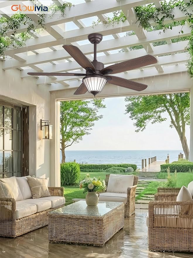 52 Inch Outdoor Ceiling Fans with Lights for Patios, IP65 Waterproof, Remote Control, 6-Speeds, Reversible DC Motor, Wet-rated Gazebo Ceiling Fan for Porch Pavilion Farmhouse (Oil-Bronze)
