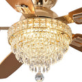 Crystal Ceiling Fan Fandelier with Lights-Ceiling Fans,50" Low Profile and Remote Control, Flush Mount, Reversible, Dimmable, Noiseless, Gold Ceiling Fan for Bedroom