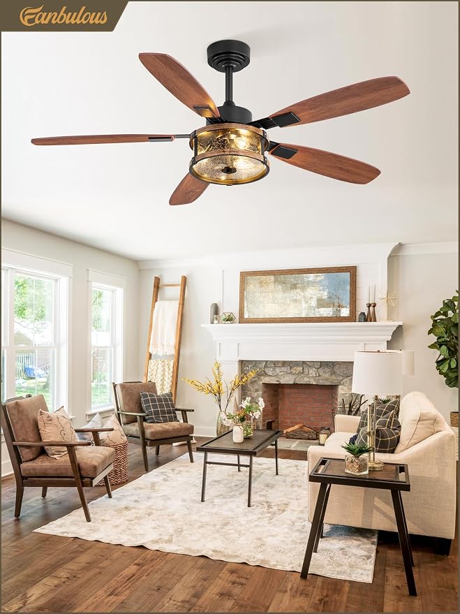 Fanbulous Farmhouse Ceiling Fan with Light and Remote, 52" Black Rustic Flush Mount Ceiling Fans for Bedroom Living Room, Industrial Caged Ceiling Fan for 6 Speed Reversible Motor, 5 Dual Blades