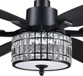 Kviflon 52 Inch Crystal Ceiling Fan with Lights and Remote/APP Control, Black Fandelier Ceiling Fan with Light, Modern Chandelier Ceiling Fan for Bedroom Living Room, Quiet DC Motor, Dimmable LED