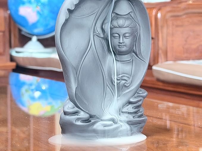 Ceramic Incense Burner, Waterfall Reflux Design, Aromatherapy Holder for Cones and Sticks, Dark Brown。 (XGY)