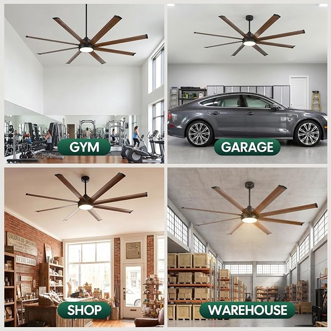 84 Inch Indoor Outdoor Ceiling Fan with Light, Rustic Farmhouse Smart Ceiling Fan with Alexa/App/Remote Control, 8 Walnut Aluminum Blades, Large Airflow Quiet DC Motor, for Barn Office Gym Patio