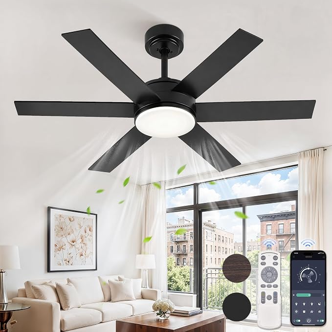 Fanbulous 42'' Ceiling Fan with Lights and Remote, Reversible 6 Blades & Dimmable 3-Color Modern Fan for Patios, DC Motor Large Ceiling Fan for Indoor or Outdoor, Black