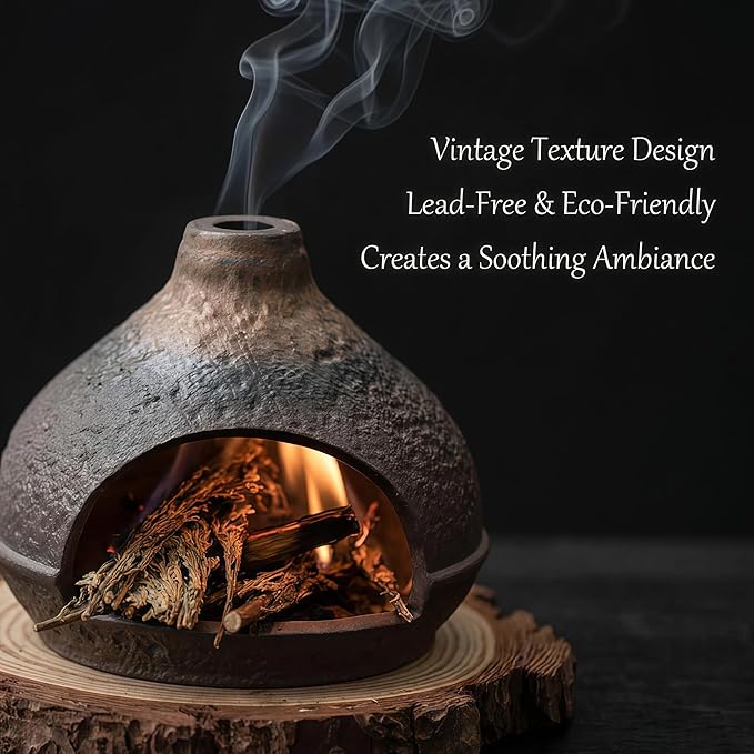 Handmade Ceramic Palo Santo Holder – Suitable for Burning Sage & Palo Santo - Mini Chimenea-Style Burner, an Incense Burner for Spiritual Meditation, Yoga or Home Decoration