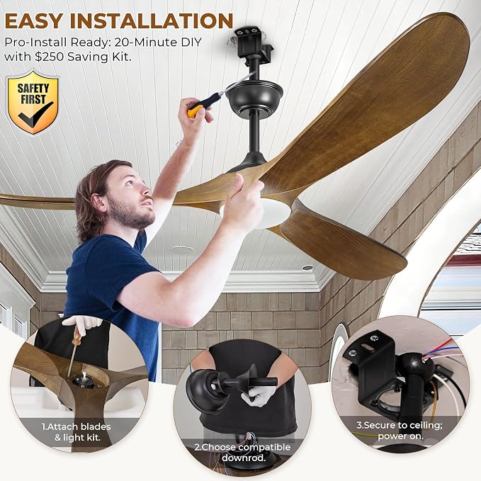 60" Ceiling Fans with Lights and Remote Control, Outdoor Ceiling Fan with Lights High CFM Dimmable Quiet 3 Blade Wood Walnut Ceiling Fan,Oil Rubbed Bronze