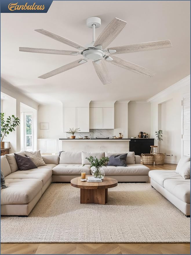 62 Inch Ceiling Fan No Light with Remote Control, Grey Ceiling Fans Without Light With 6-Speeds Quiet Reversible DC Motor, Indoor/Outdoor Ceiling Fan with Dual Finish 7 Blades for Patio Living Room