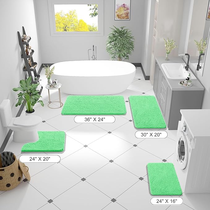 OLANLY Bathroom Runner Rugs 44x24, Soft Absorbent Chenille Bath Rugs, Rubber Backing Quick Dry, Machine Washable Long Bath Mats for Bathroom Floor, Tub and Shower, Home Decor Accessories, Mint Green