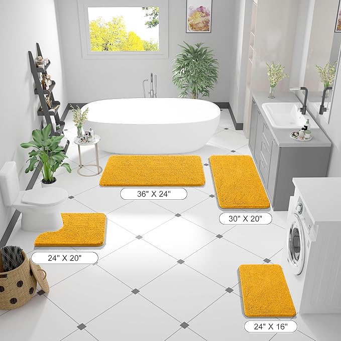 OLANLY Bathroom Runner Rugs 44x24, Soft Absorbent Chenille Bath Rugs, Rubber Backing Quick Dry, Machine Washable Long Bath Mats for Bathroom, Tub and Shower, Home Decor Accessories, Golden Yellow