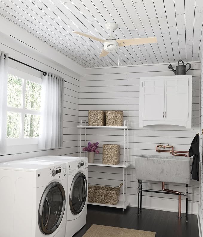 Hunter Cassius, Outdoor or Indoor, Ceiling Fan, 44 inch, Fresh White | Covered patios and porches get a no-light design, droop-free blades, and compact scale for offices or small rooms.