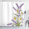 Ambesonne Lavender Shower Curtain, Vivid Bouquet with Daisies Color Slashes Scenic Modern, Cloth Fabric Bathroom Decor Set with Hooks, 69" W x 84" L, Green Marigold