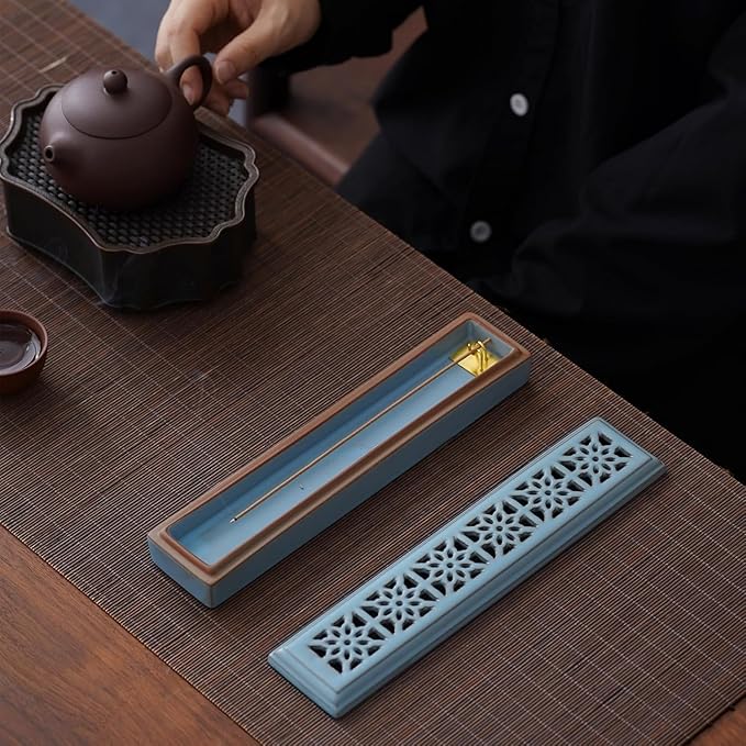 CEREMONY Incense Holder for Sticks, Ceramic Insence-Stick Holder Ash Catcher, Incense Holder Timkburner for Meditation Yoga Spa Room Incense Holder (Lever Blue)