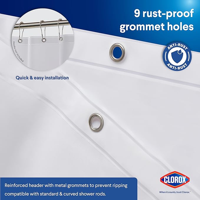 Clorox Shower Curtain Liner, Premium Medium-Weight Durable Waterproof 6g PEVA for Bathroom with Weighted Magnets, Extra Long 54" x 78", Frosty 1 Pack