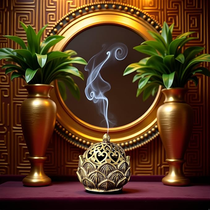 Gold Lotus Incense Burner Vintage Flower Incense Holder Incense Cone Burner for Home Fragrance Decoration, Incense Holders（2.9 x 3cm）