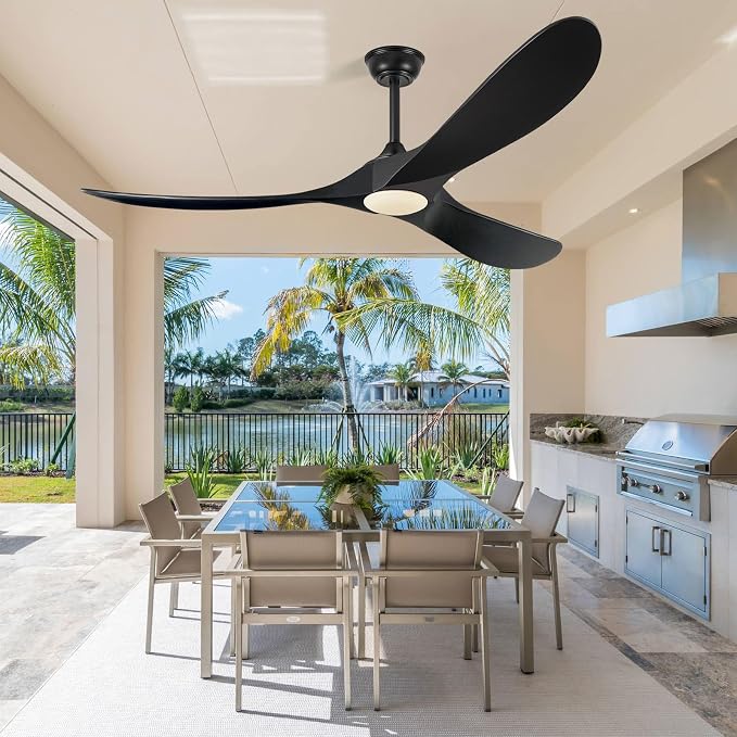 Eliora 52 Inch Ceiling Fans with Lights and Remote Control, Outdoor Ceiling Fan with Light High cfm Outdoor Ceiling Fan for Patio, Porch, 6 Speed Propeller Quiet DC Motor ETL Listed-Matte Black
