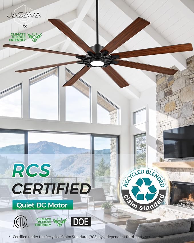 84 Inch Ceiling Fan,Large Indoor Outdoor Ceiling Fan for High Ceilings,Covered Patio & Garage,Smart Ceiling Fan Compatible with Alexa,Black Ceiling Fan with Dual Finish 8 Blades, ZCCF05BK-84