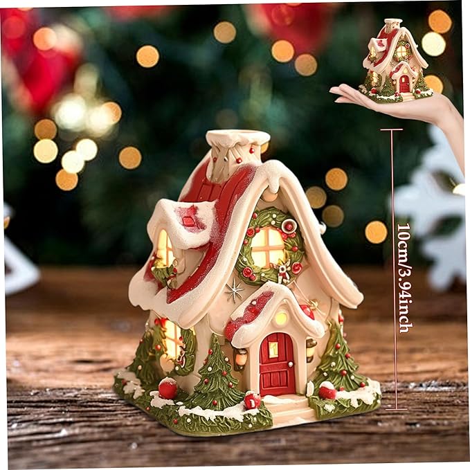 Incense Burner, Cute Christmas Log Cabin Incense Burner, Resin Cone, Portable Holder for Holiday Decor Home Indoor Gifts, Cone Holder