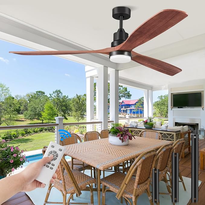 Ceiling Fans with Lights and Remote, 72 Inch Outdoor Ceiling Fan with Light, 3 Downrods, ETL Listed, 3 Blades and 6 Speed Large Ceiling Fans Quiet DC Motor for Patio Farmhouse, 72in,Walnut