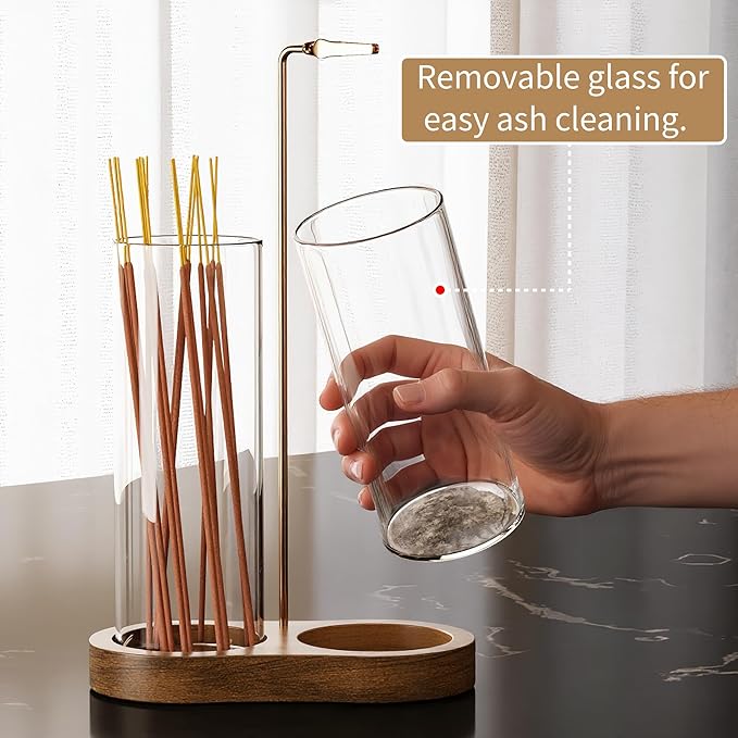2 in 1 Incense Holder for Sticks with Glass Ash Catcher, Anti-Ash Flying Upside Down Insence Stick Burner, Modern Vertical Inscents-Sticks Holder for Yoga Spa Meditation Home Decor