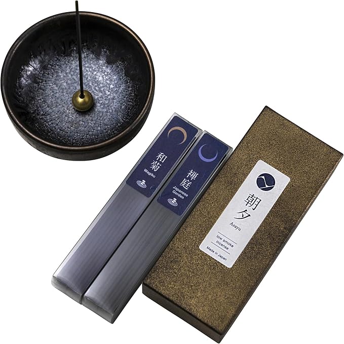 Incense Gift Set Japanese Garden & Wagiku Chrysanthemum + Zen Incense Holder
