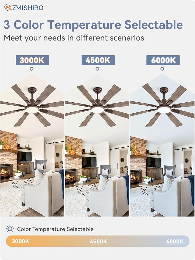 ZMISHIBO 62 inch Oil Bronze Farmhouse Ceiling Fan with Light and Remote, Indoor/Outdoor Rustic Brown Ceiling Fan for Living Room Patio, 6 Speed Reversible Quiet DC Motor, 3 CCT, Dual Finish 8 Blades
