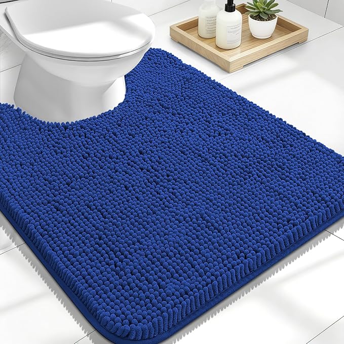 OLANLY Toilet Rugs U-Shaped 24x20, Extra Soft Absorbent Chenille Contour Bathroom Rugs for Toilet, Dry Quickly, Machine Washable, Non-Slip Bath Mat, Royal Blue