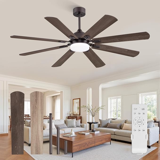 Fanbulous 62 Inch Ceiling Fans with Lights, Oil Bronze Modern Ceiling Fan with Remote,Large Farmhouse Indoor & Outdoor Ceiling Fan with 8 Dual Finish Blades, Quiet DC Motor, Bright LED Light