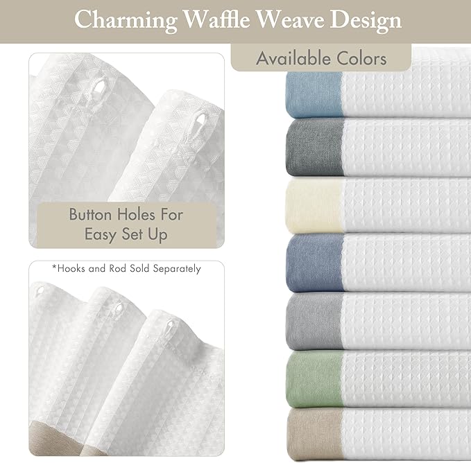 Madison Park Shower Curtain, Waffle Weave, Pieced Design Fabric Shower Curtain with 3M Scotchgard Moisture Management, Premium Spa Quality Modern Shower Curtains for Bathroom, Wide 108"x72" Taupe